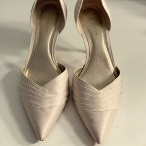 Elegant bone satin kitten heel pumps